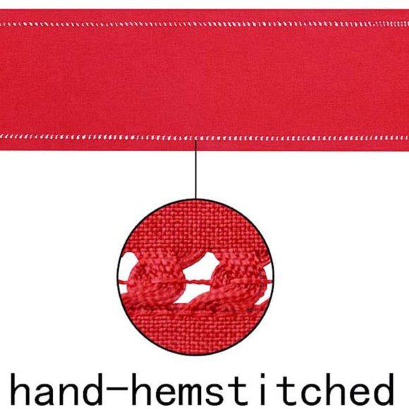 Handmade Hemstitched Red Table Runner, 14"x90" - Picture 3 of 5